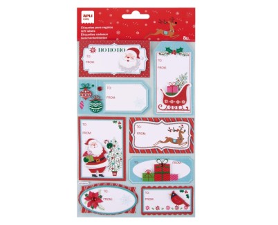 Apli Pack de 8 Etiquetas Adhesivas Navideñas para Regalos - Tamaños y Diseños Surtidos - Espacio para Escribir