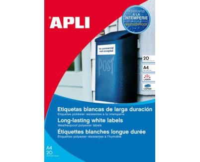 Apli Pack de 960 Etiquetas Blancas Resistentes Intemperie - Tamaño 45.7x21.2mm - 20 Hojas x 48 Etiquetas