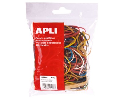 Apli Pack de Gomas Elasticas con Medidas y Colores Surtidos - Contenido 100g - Gran Elasticidad y Resistencia - 70% Caucho Natural