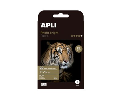 Apli Photobright Pack de 20 Hojas de Papel Fotografico 10x15cm 240g/m&sup2; - Acabado Brillante - Apto para Impresoras Inkjet