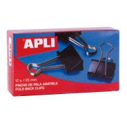 Apli Pinzas Abatibles 10x25mm - Acero Templado Negro - Asas Niquel - 12 Unidades - Sujecion Hasta 70 Hojas