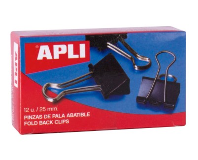 Apli Pinzas Abatibles 10x25mm - Acero Templado Negro - Asas Niquel - 12 Unidades - Sujecion Hasta 70 Hojas