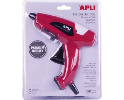 Apli Pistola de Cola Termofusible 40W para Barras de Ø11mm - Incluye 2 Barras de Cola de Ø11mm x 10cm - Color Rojo