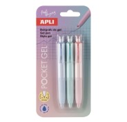 Apli Pocket Gel Blister de 3 Mini Boligrafos de Tinta Gel Retractiles - Tinta Color Azul - Cuerpo de Diferentes Colores Pastel