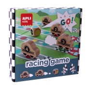 Apli Racing Game Juego de Mesa - Tablero Despegable - 4 Piezas de Madera con Forma de Coche - Dado de Colores - Enseña a Respetar las Reglas - Colorido