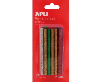Apli Recambio de Barras de Adhesivo Termofusible - Ø7.5mmx10cm - Colores Surtidos con Purpurina - Precision y Limpeza - Compatible con Pistolas de Ø7.5mm - Ideal para Manualidades y Bricolaje