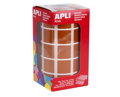 Apli Rollo con 1.770 Gomets Cuadrados 20x20mm - 59 Hojas Pretroqueladas - Ideal para Actividades Infantiles - Normas EN-71 y FSC - Adhesivo Base Agua - Color Marron