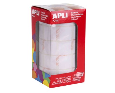 Apli Rollo con 1.770 Gomets Cuadrados 20x20mm - 59 Hojas Pretroqueladas - Ideal para Actividades Infantiles - Normas EN-71 y FSC - Color Blanco
