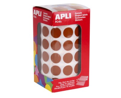 Apli Rollo con 2.832 Gomets Redondos &Oslash; 15mm - Ideal para Escuelas y Talleres Infantiles - Normas EN-71 y FSC Cumplidas - Color Marron