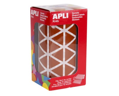 Apli Rollo con 2.832 Gomets Triangulares 20x20x20mm - 59 Hojas Pretroqueladas - Ideal para Escuelas y Talleres Infantiles - Adhesivo Base Agua y Libre de Disolventes - Color Marron