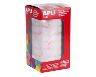 Apli Rollo con 5.192 Gomets Redondos &Oslash; 10.5mm - Adhesivo Permanente - Ideal para Desarrollar la Psicomotricidad Fina - Color Blanco