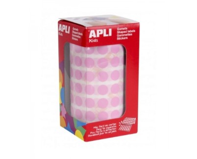 Apli Rollo con 5.192 Gomets Redondos - Adhesivo Permanente - Fomenta la Psicomotricidad - Adhesivo Base Agua - Color Rosa