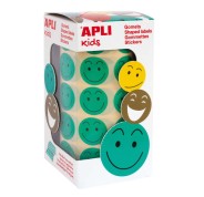 Apli Rollo con 900 Gomets Cara Feliz Verdes Ø 20mm - Adhesivo Removible - Ideal para Motivar y Premiar a los Niños