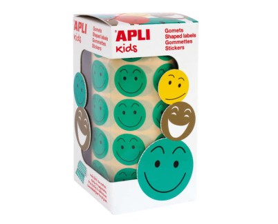 Apli Rollo con 900 Gomets Cara Feliz Verdes &Oslash; 20mm - Adhesivo Removible - Ideal para Motivar y Premiar a los Ni&ntilde;os