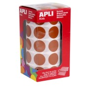 Apli Rollo de 1.770 Gomets Redondos Ø 20mm - 59 Hojas Pretroqueladas - Adhesivo Base Agua - Normas EN-71 y Cadena de Custodia FSC - Color Marron