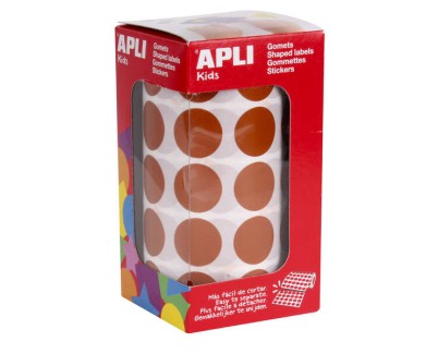 Apli Rollo de 1.770 Gomets Redondos &Oslash; 20mm - 59 Hojas Pretroqueladas - Adhesivo Base Agua - Normas EN-71 y Cadena de Custodia FSC - Color Marron