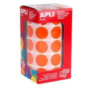 Apli Rollo de 1.770 Gomets Redondos Ø 20mm - Adhesivo Permanente Base Agua - Libre de Disolventes - Color Naranja