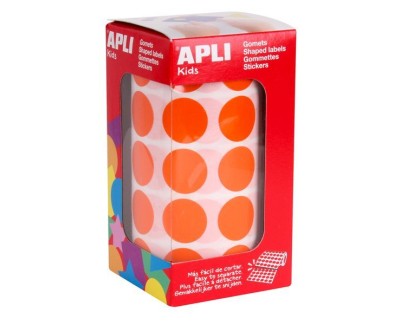 Apli Rollo de 1.770 Gomets Redondos Ø 20mm - Adhesivo Permanente Base Agua - Libre de Disolventes - Color Naranja