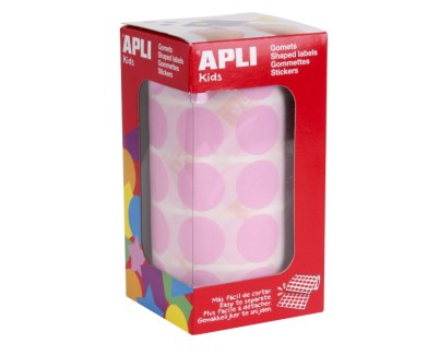 Apli Rollo de 1.770 Gomets Redondos &Oslash; 20mm - Adhesivo Permanente Base Agua - Libre de Disolventes - Color Rosa Claro