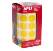 Apli Rollo de 1.770 Gomets Redondos Ø 20mm - Adhesivo Permanente con Base de Agua - Libre de Disolventes - Color Amarillo