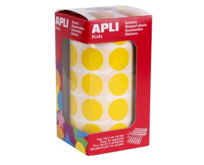 Apli Rollo de 1.770 Gomets Redondos Ø 20mm - Adhesivo Permanente con Base de Agua - Libre de Disolventes - Color Amarillo