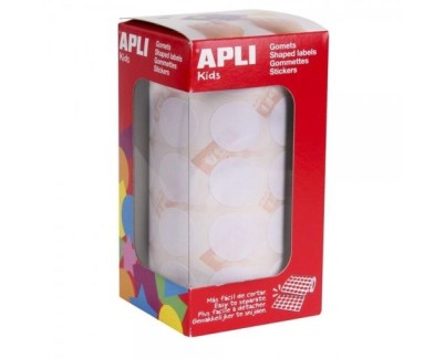 Apli Rollo de 1.770 Gomets Redondos &Oslash; 20mm - Adhesivo Permanente con Base de Agua - Libre de Disolventes - Color Blanco