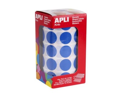 Apli Rollo de 1770 Gomets Redondos Azules - &Oslash; 20mm - Adhesivo Permanente - Desarrolla Habilidades y Capacidades en Ni&ntilde;os
