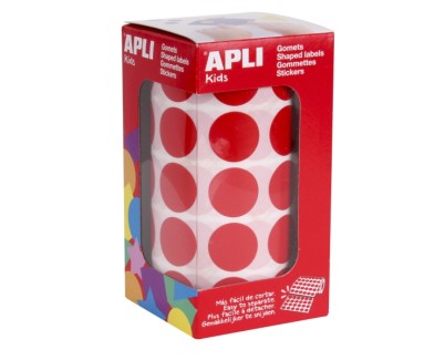 Apli Rollo de 1770 Gomets Redondos Rojos - &Oslash; 20mm - Adhesivo Permanente - Desarrolla Habilidades y Capacidades en Ni&ntilde;os