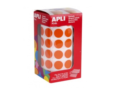 Apli Rollo de 2.832 Gomets Redondos &Oslash; 15mm - Adhesivo Permanente Base Agua - Libre de Disolventes - Color Naranja