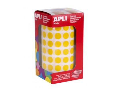 Apli Rollo de 5.192 Gomets Redondos Adhesivo Permanente - Faciles de Separar - Adhesivo Base Agua - Materiales Reciclables - Color Amarillo
