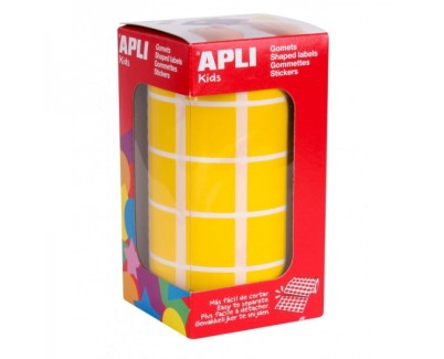 Apli Rollo de Gomets Cuadrados - Adhesivo Permanente - 1.770 Gomets - Desarrolla Habilidades - Adhesivo Base Agua - Color Amarillo