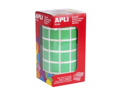 Apli Rollo de Gomets Cuadrados - Adhesivo Permanente - 2.832 Gomets - Adhesivo Base Agua - Libre de Disolventes - Color Verde