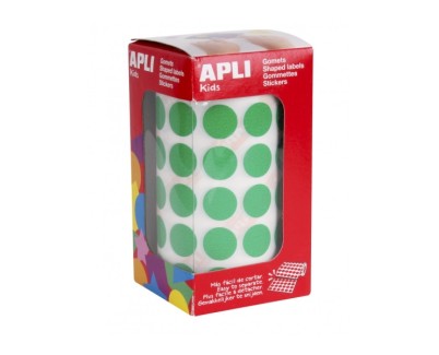 Apli Rollo de Gomets Redondos &Oslash; 15mm - Adhesivo Permanente - 2.832 Gomets - Adhesivo Base Agua - Libre de Disolventes - Color Verde