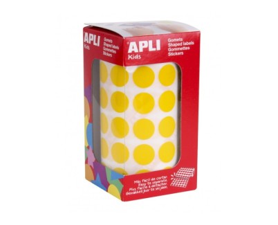 Apli Rollo de Gomets Redondos Adhesivo Permanente - 2.832 Gomets - Fomenta la Psicomotricidad - Adhesivo Base Agua - Color Amarillo