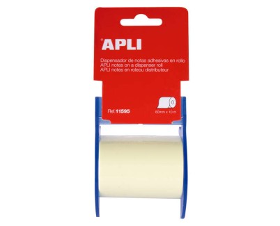 Apli Rollo de Nota Adhesiva con Dispensador - Medidas del Rollo 60mmx10m - Facil de Usar - Adhesivo de Calidad - Color Nota Amarillo - Color Dispensador Azul