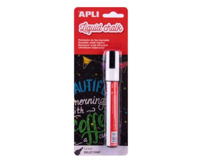 Apli Rotulador de Tiza Liquida - Punta Redonda de 5.5mm - Facil de Borrar con Paño Humedo - Secado Rapido y Uso Sencillo - Base Agua Libre de Toxicos - Color Blanco