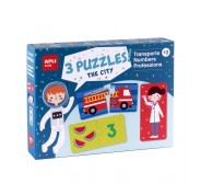 Apli Set de 3 Puzzles: Transporte, Profesiones y Numeros - 24 Piezas por Puzzle, 72 Piezas Total - Tamaño 7 x 7 cm