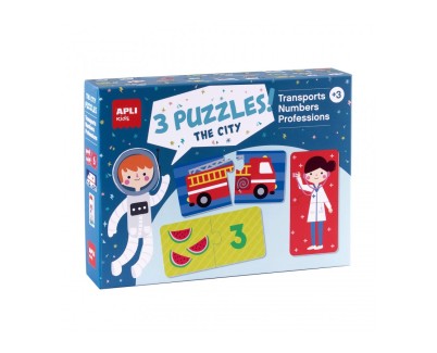 Apli Set de 3 Puzzles: Transporte, Profesiones y Numeros - 24 Piezas por Puzzle, 72 Piezas Total - Tamaño 7 x 7 cm
