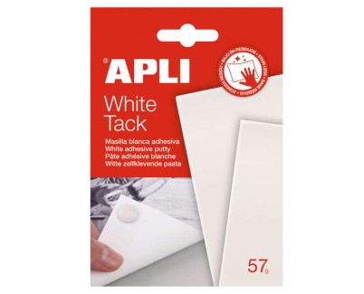 Apli Tack Masilla Blanca 57g - Adhesivo Reutilizable - No Deja Residuos - Facil de Moldear - Blanco