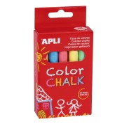 Apli Tizas Redondas de Colores Surtidos - Pack de 10 Tizas de Ø 9 x 80mm - sin Polvo - Ideales para Escribir, Dibujar y Colorear en Pizarras y Pavimentos - Aptas para Uso Escolar