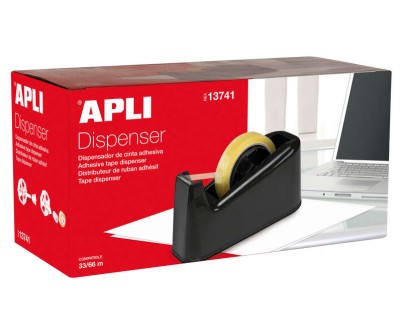 Apli Trade Portarrollos para Cinta Adhesiva de 33 y 66 Metros - Cuchilla Dentada - Base de Goma Antideslizante - Color Negro