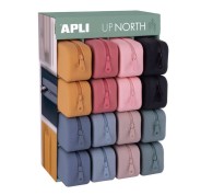 Apli Up North Expositor de 16 Estuches de Silicona Rectangular - Cremallera Repelente al Agua - Medidas 75x185x55mm - Colores Surtidos