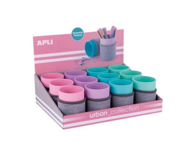 Apli Urban Collection Expositor de 12 Cubiletes con Funda de Neopreno - Medidas 105x80mm - Colores Surtidos