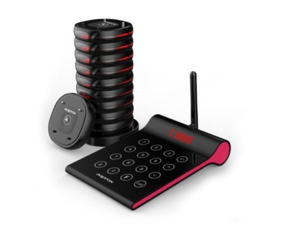 Approx Customer Caller Kit Avisador de Clientes - Base de Carga - 10 Unidades - 400m Alcance - Transmisor con Teclado Tactil - Color Negro