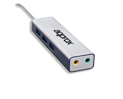 Approx HUB de 3 USB 3.0, Salida y Entrada Jack3.5mm de Audio - Adaptador de Sonido USB 5.1 - Pequeño y Ligero - Máxima Compatibilidad