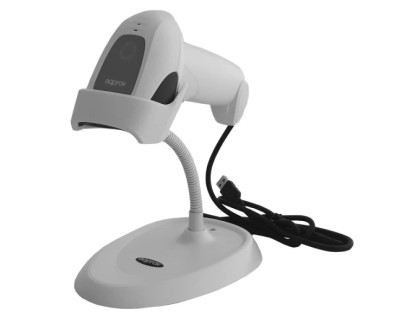 Approx Lector de Codigos de Barras 1D USB con Soporte - Indicador LED, Beeper - Velocidad 300 veces por Segundo - Color Blanco