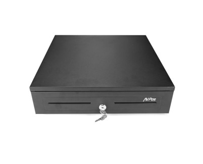 AVPos CASH-U285 Cajon Portamonedas 41cm Automatico - 5 Posiciones Billetes - 8 Posiciones Monedas - RJ11 - Acero de Alta Resistencia - Color Negro