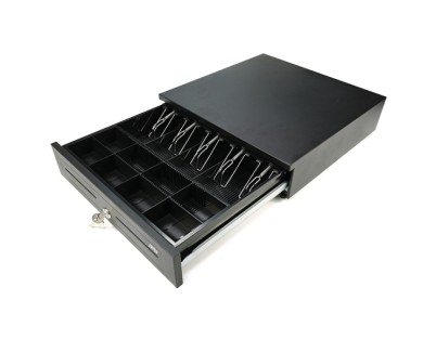 AVPos Cash-U290 Cajon Portamonedas 41cm Automatico - 5 Posiciones Billetes - 8 Posiciones Monedas - RJ11 - Acero Alta Resistencia - Color Negro