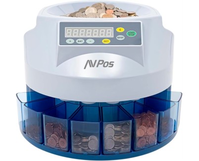 AVPos Contador/Clasificador de Monedas  CCM6 - Monedas Desde 1 Centimo Hasta 2 Euros - Color Blanco/Azul