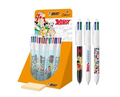 Bic 4 Colours Asterix Expositor con 30 Boligrafos de Bola Retractil Dise&ntilde;os Comic Asterix - Punta Media de 1.0mm - 3 Dise&ntilde;os Diferentes